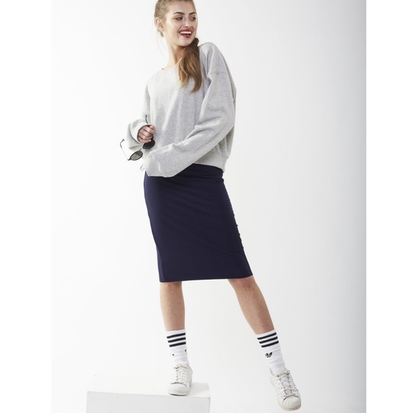 NEW Navy Tube Modest Foldover Bodycon Midi Skirt - Picture 4 of 6